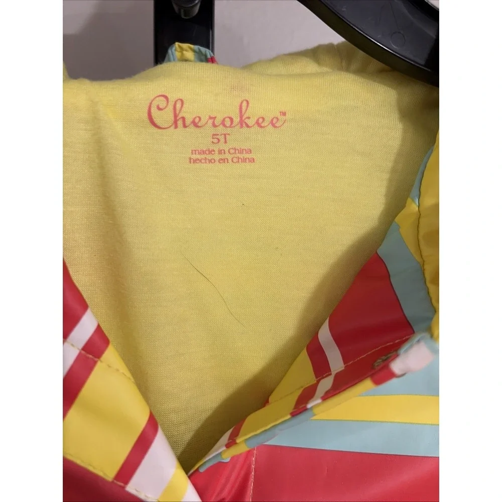 Cherokee Girls 5T Rain Jacket Hooded Multicolor Striped Lightweight Raincoat F44